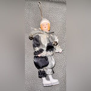 Charming Black and Silver Jester Clown Ornament